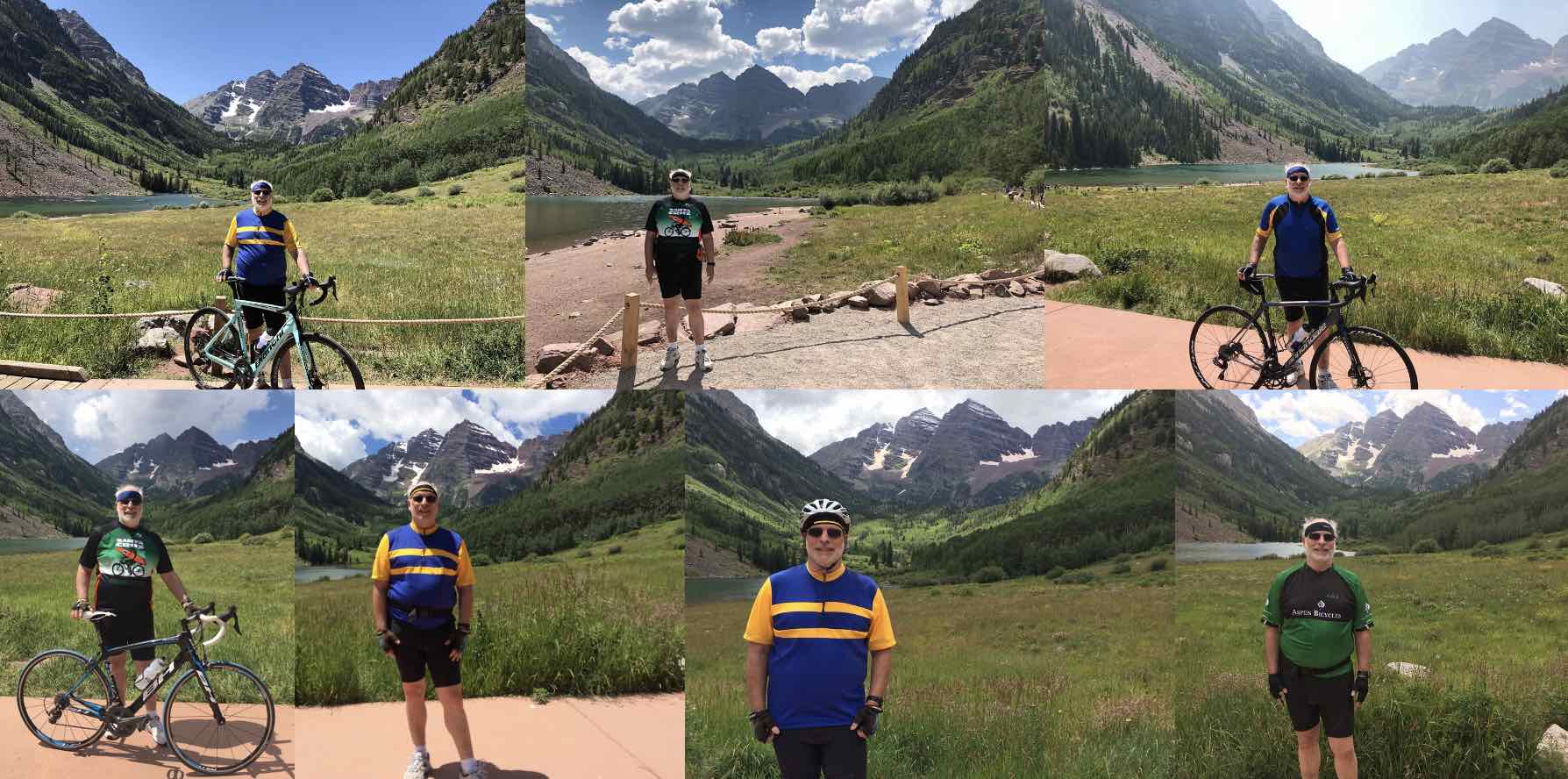 A array of pictures of Howie hiking